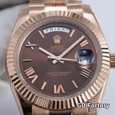 Rolex Day-date 8285 Movement 40mm Brown Face Roman Numerals Markers Rose Gold President Strap Men Watch